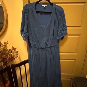 Draper James Deep Blue Midi Dress with Eyelet Sleeves